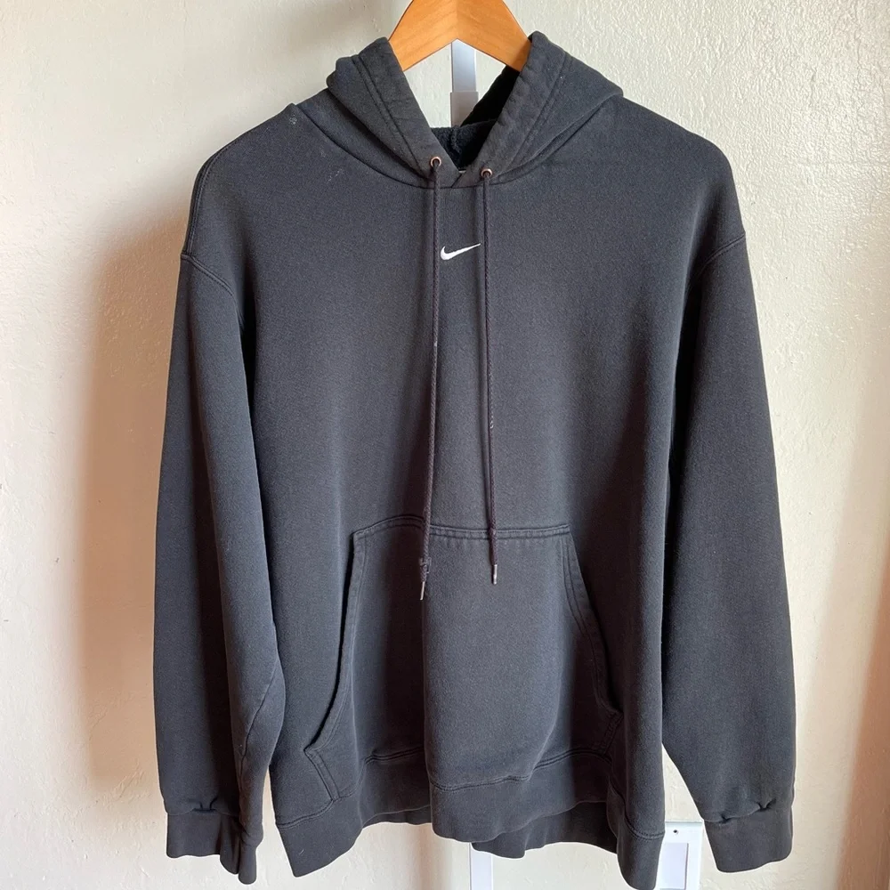 Vintage Nike Center Swoosh Black & White Sweatshirt Hoodie Size Large - Picture 1 of 11